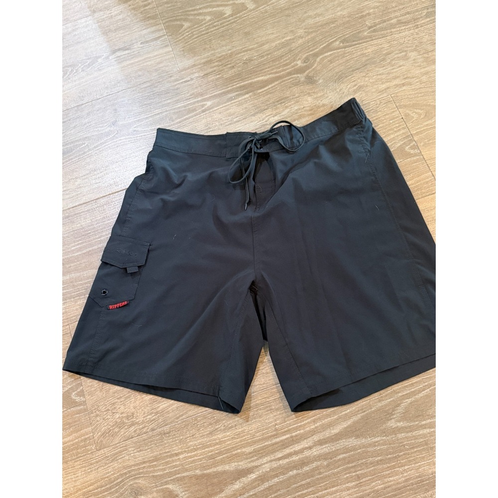 Maui Rippers Board Shorts Mens 2XL Black Swim Surf Zip Pocket Beach Stretch